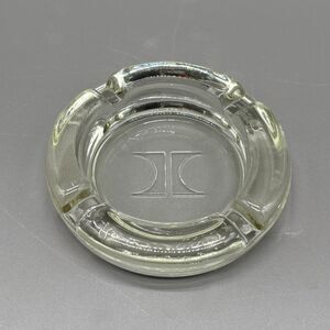 Vintage Hilton Hotel Glass Ashtray Clear Embossed Logo Heavy 4" Round Barware
